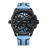 Police Underlined Gents Black Blue Dial Blue Silicone Strap Watch
