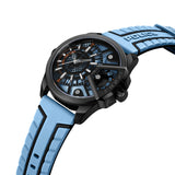 Police Underlined Gents Black Blue Dial Blue Silicone Strap Watch