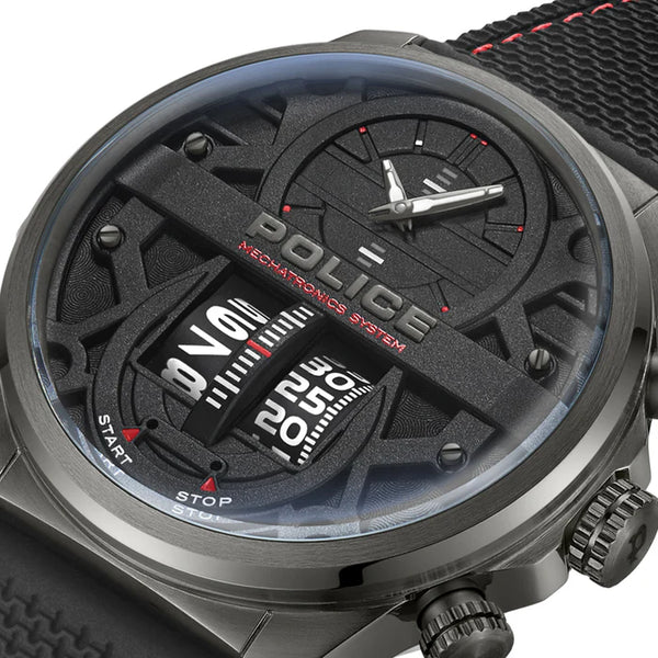 Police Rotorcrom Gents Black Dial IP Gun Stainless Steel Case Silicon ...