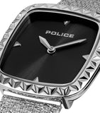 Police Glamour Square Ladies Black Satin Sunray Dial Stainless Steel Mesh Strap Watch
