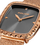 Police Glamour Square Ladies Grey Satin Dial Rose Gold tone Mesh Bracelet Watch