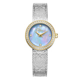 Police Flare Ladies Mother-of-Pearl Dial with Crystal Bezel Two-Tone Analog Mesh Strap Watch