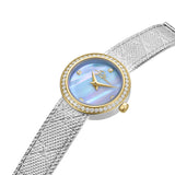 Police Flare Ladies Mother-of-Pearl Dial with Crystal Bezel Two-Tone Analog Mesh Strap Watch