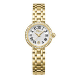 Police Denali Ladies Silver Dial Gold-Tone Analog Watch with Roman Numerals & Crystal Bezel