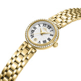 Police Denali Ladies Silver Dial Gold-Tone Analog Watch with Roman Numerals & Crystal Bezel
