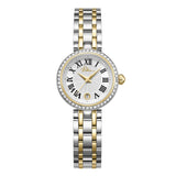 Police Denali Ladies Silver Dial Two-Tone Analog Watch with Roman Numerals & Crystal Bezel