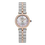 Police women's watch with a rose gold-toned and silver-toned two-tone stainless steel bracelet, white mother-of-pearl dial, a