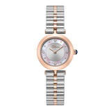 Police women's watch with a rose gold-toned round case, grey sunray dial, mother-of-pearl outer ring, and two-tone silver and
