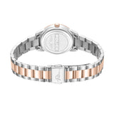 Silver-toned case with rose-gold-toned crown. Two-tone silver- and rose-gold-toned link bracelet with silver-toned clasp.