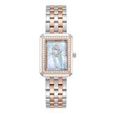 Police women's watch with a silver-toned and rose gold-toned metal bracelet, rectangular case, crystal-set rose gold-toned be