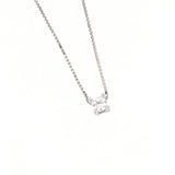 Silver-toned box chain necklace with a single round, clear zircon stone in a four-prong setting.