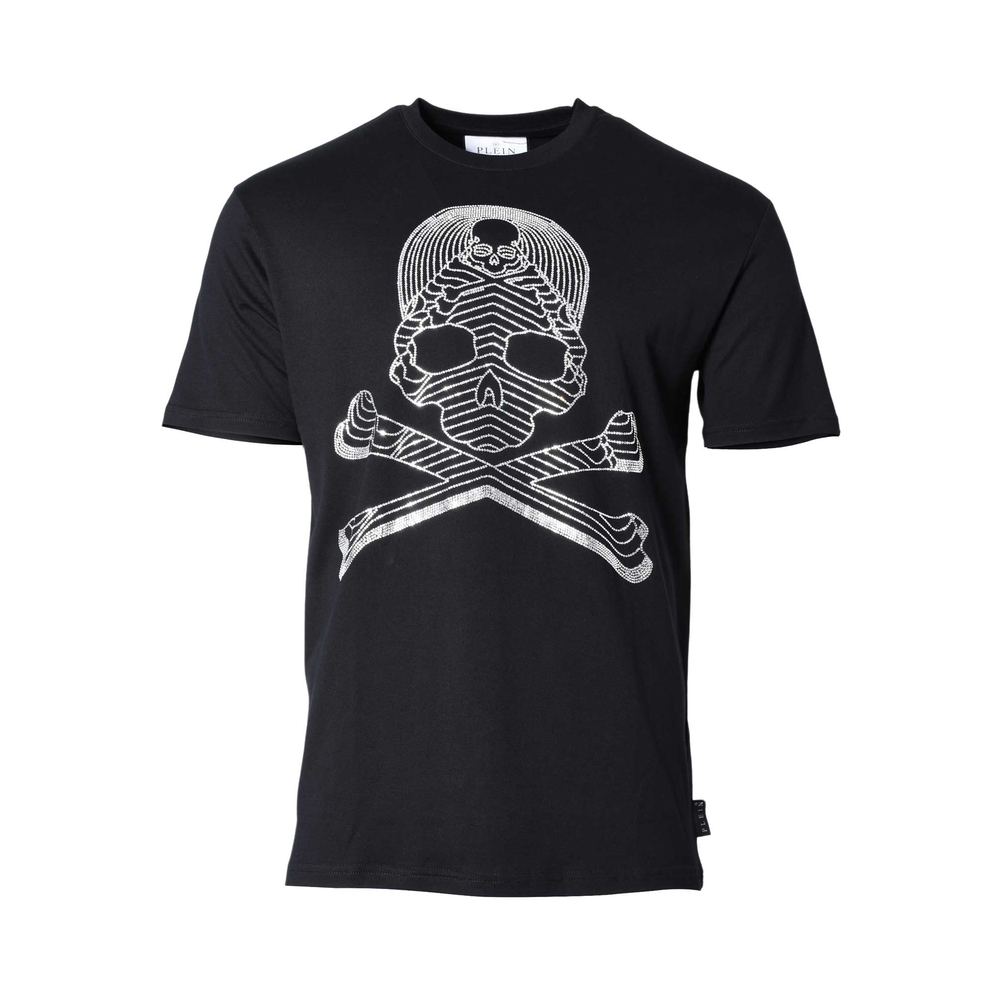 Philipp Plein Men's Black T-Shirt Round Neck Skull Bones – Blue