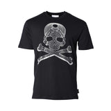 Philipp Plein Men's Black T-Shirt Round Neck  Skull & Bones