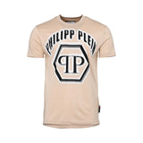 Philipp Plein Gents Beige Crew Neck T-Shirt with Bold Logo Print