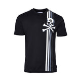 Philipp Plein Gents Crew Neck Black T-Shirt with White Print 'Stripes Skull & Bones'