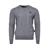 Philipp Plein Gents Grey Crew Neck Sweater with Allover Monogram