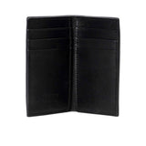 Open view of the PRESTIGE card holder showing six card slots and the "Made in Italy" silver/blind stamp.