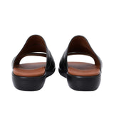 Rear view of the sandals showing the "PRESTIGE" branding embossed on the black heel.