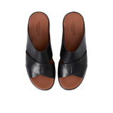 Overhead bird's-eye view of the PRESTIGE slide sandals showcasing the symmetrical criss-cross strap pattern.