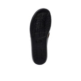 Bottom of the sandal showing the black rubberized outsole with a repeating "P" logo tread pattern for slip resistance.
