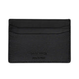 Back of the black leather cardholder featuring the "PRESTIGE Made in Italy" heat stamp.