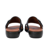 Rear view of the heel area of PRESTIGE sandals showing the "PRESTIGE Made in Italy" branding on the sole.