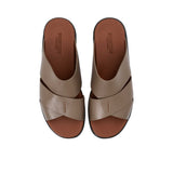 Overhead bird's-eye view of the PRESTIGE slide sandals showcasing the symmetrical criss-cross strap pattern.