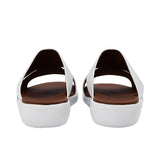 Rear view of Prestige sandals showing the contoured heel cup and the height of the ergonomic black sole.