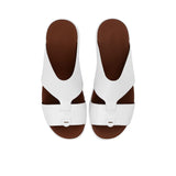 Overhead symmetrical view of the Prestige sandals highlighting the unique cut-out strap design.