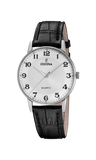 Festina Men's Classic White Dial Black Leather Strap Watch