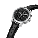 Police Mensor Gents Black Dial Silver Stailess Steel Case Black Leather Strap Watch