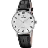 Festina Men's Classic White Dial Black Leather Strap Watch