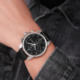 Police Mensor Gents Black Dial Silver Stailess Steel Case Black Leather Strap Watch