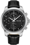 Police Mensor Gents Black Dial Silver Stailess Steel Case Black Leather Strap Watch