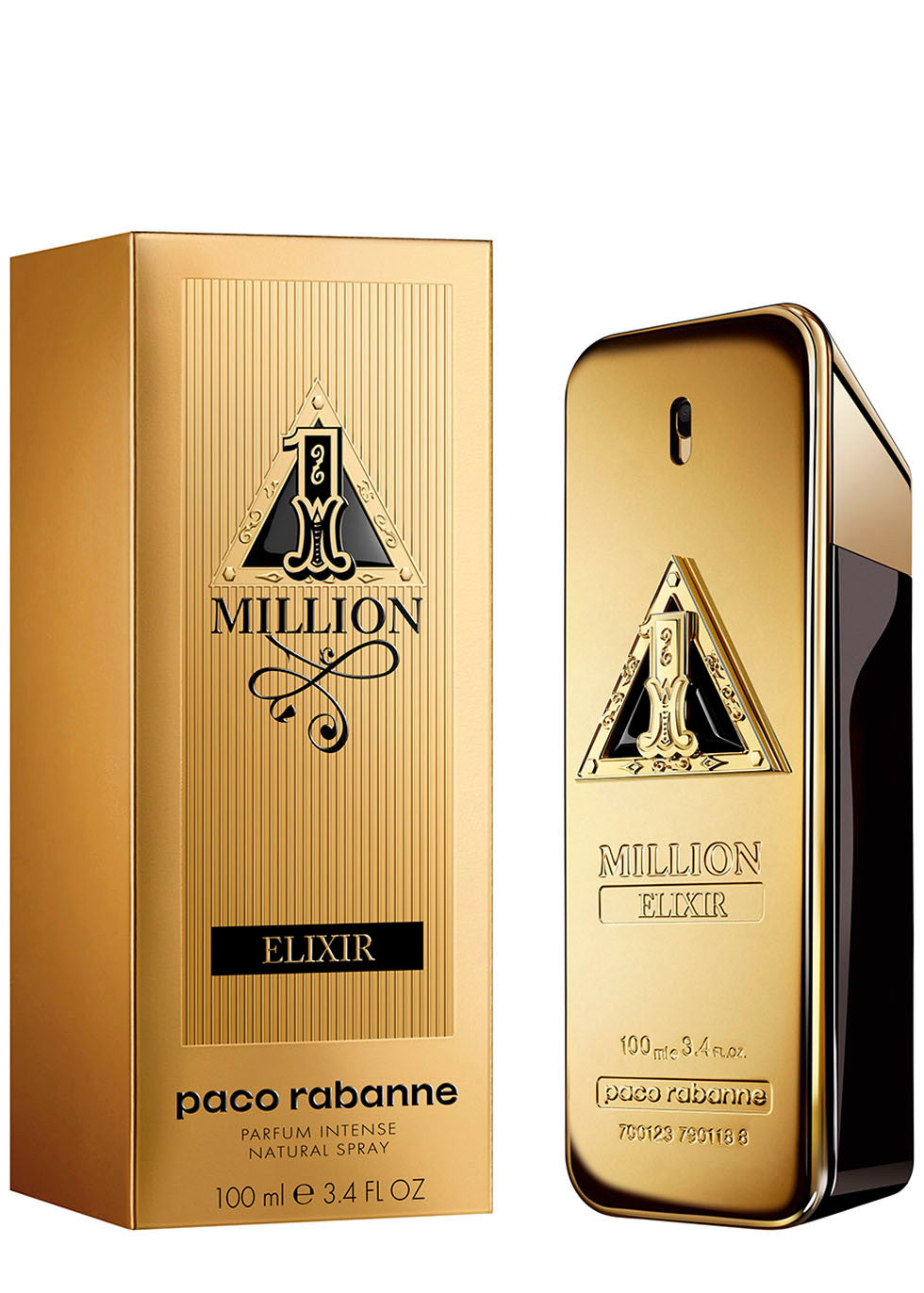 Paco Rabanne 1M Elixir Parfum Intense 100ml Paco Rabanne Million Elixir perfume bottle and packaging on a white background
