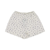 Petit Bateau girls' two-piece pajama set featuring an off-white short-sleeve t-shirt and matching shorts with a navy and pink floral print.