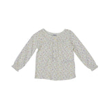 girls' two-piece white pajama set from Petit Bateau with a colorful mini-dot pattern, featuring a long-sleeve top with a gathered neckline and matching leggings.