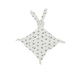 An off-white long-sleeve baby sleepsuit with feet, featuring an all-over small grey hedgehog print and snap button closures.