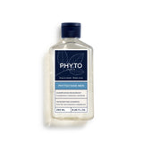 Front studio view of Phyto Cyane Men Invigorating Shampoo 250ml, available at Blue Salon Online. The clear amber bottle displays the liquid product, featuring a clean white label with distinctive red and black typography, topped with a silver cap.