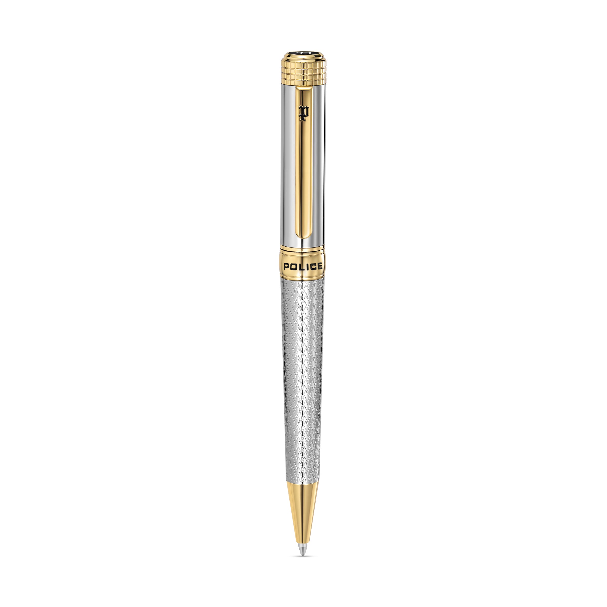 Police Avalon Men's Silver Textured with Gold Trims Pen 