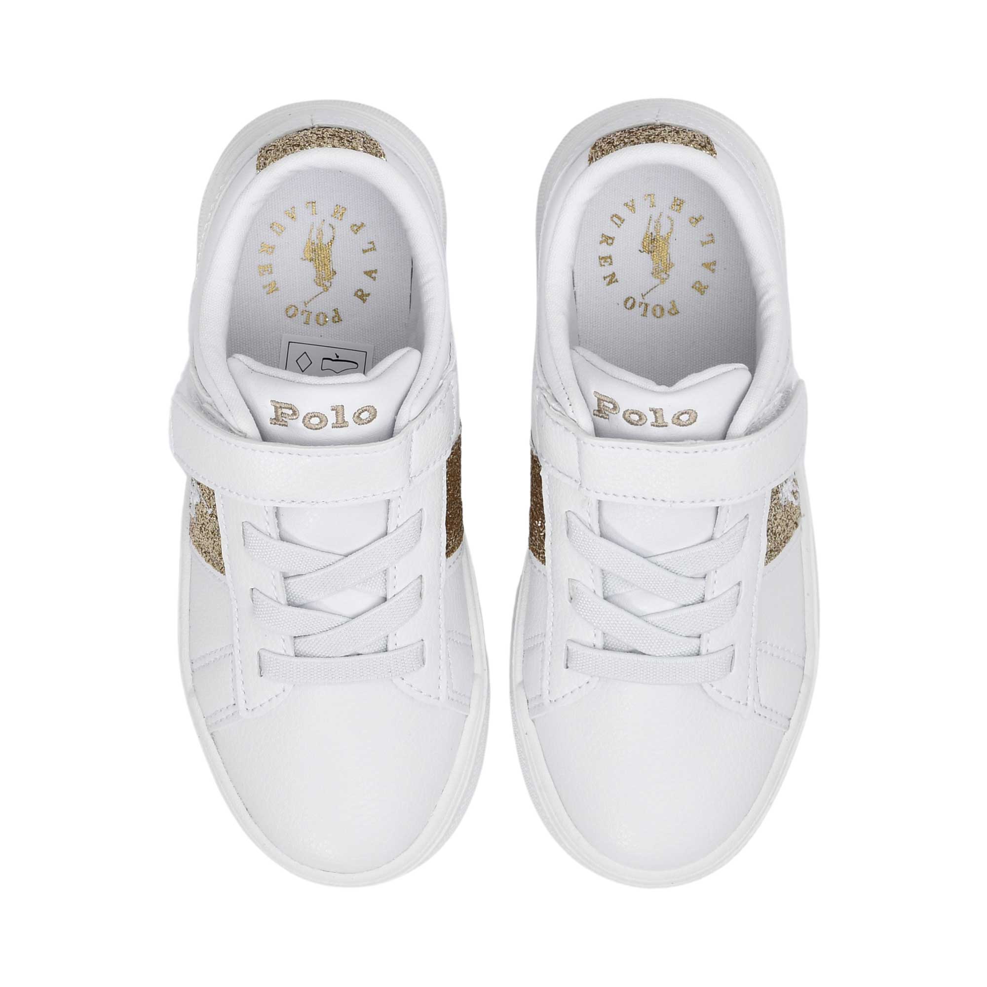 Polo Ralph Lauren Kids Girl’s White & Gold Sneakers – Available for Online Purchase