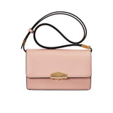 Pink handbag with a gold clasp on a white background