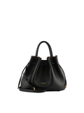 Frontal perspective of the Pourchet Noir bag including the adjustable shoulder strap and gold-embossed brand signature.