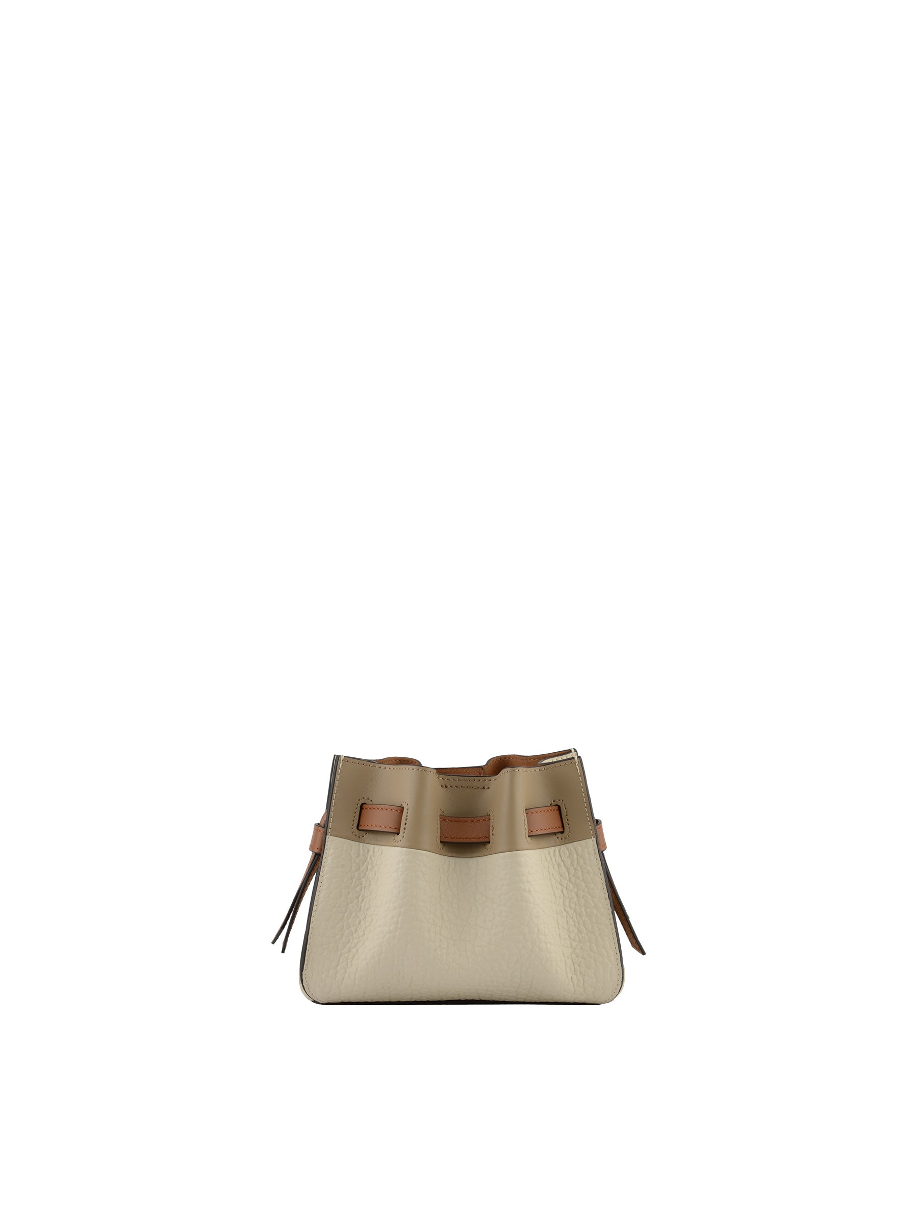  The back of the Pourchet  pebbled leather bag, highlighting the structured "blossom" silhouette and smooth leather trim detailing.