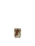 Side view of the Pourchet Blossom bag pebbled leather, featuring a decorative knotted leather tie and a gold-toned D-ring attachment.