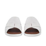 Front-facing view of men's Prestige slides showing the wide suede straps and decorative center stitching.