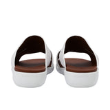 Rear view of Prestige sandals highlighting the "PRESTIGE" embossed logo on the white heel.