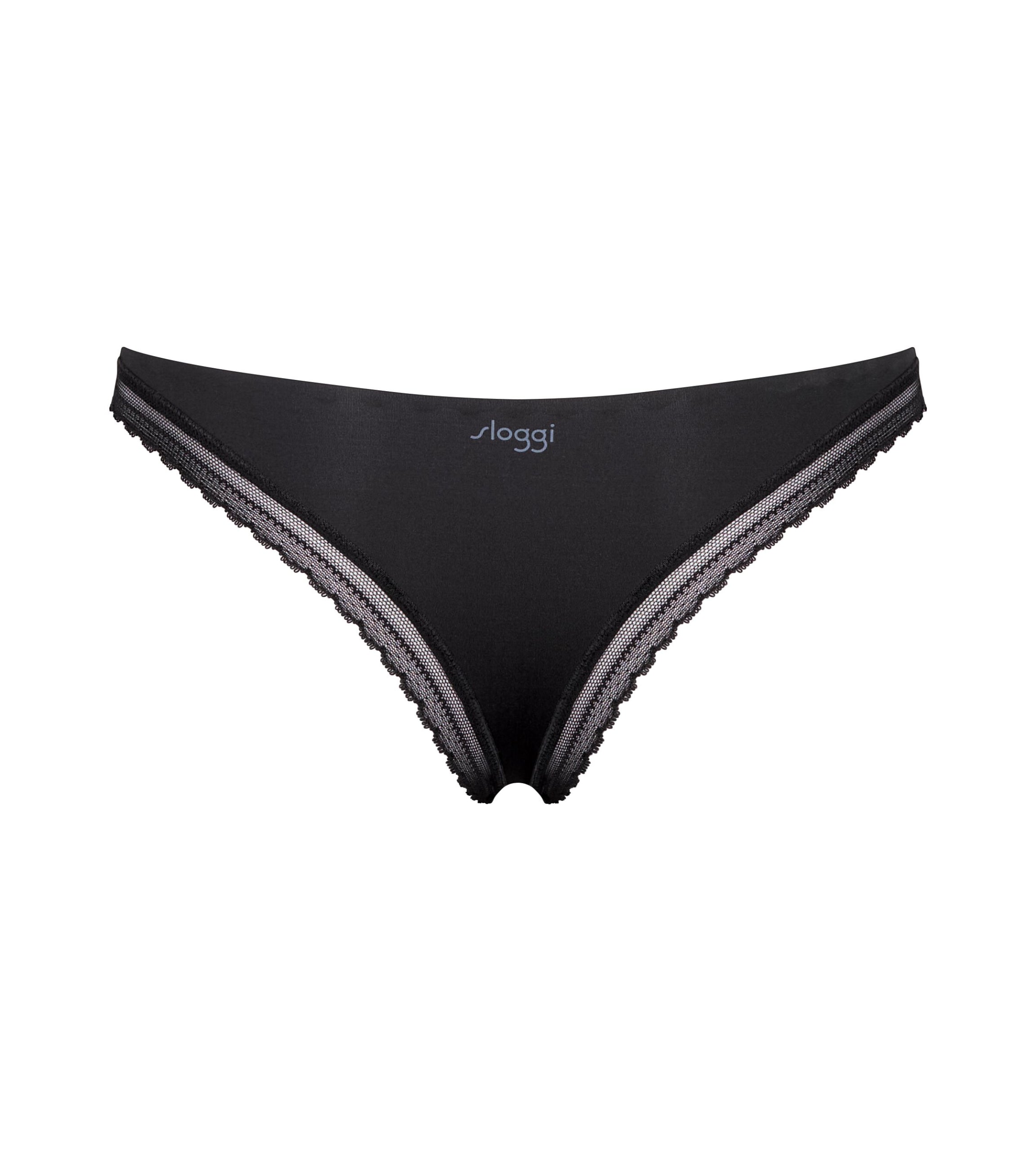 Product-only back view of the Sloggi Body Adapt Twist black Brazil panty, showing the mesh waistband and high-cut leg. Shop Online Today