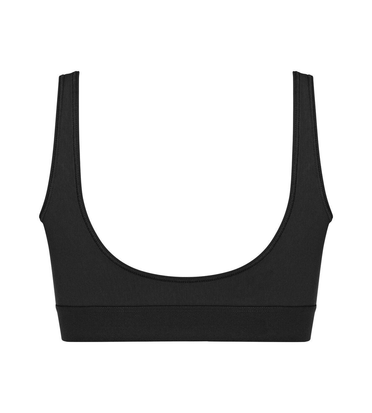 Product-only back view of the Sloggi Ever Ease black bra top, showing the wide shoulder straps and seamless, wire-free design. Available Now Online