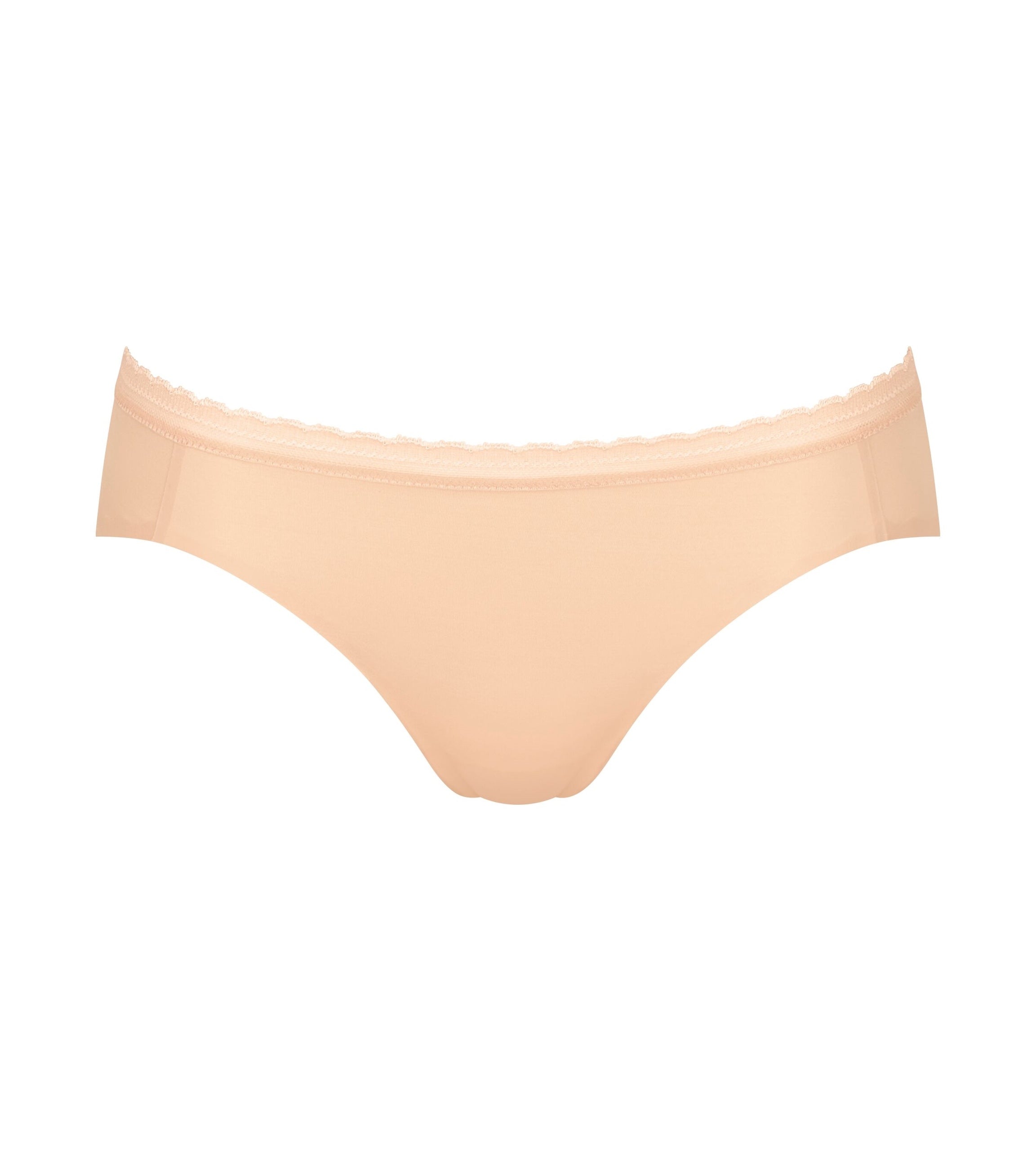 Product-only front view of the Sloggi Body Adapt Twist hipster panty in powder orange, showcasing the mesh waistband and seamless laser-cut edges. Available Online
